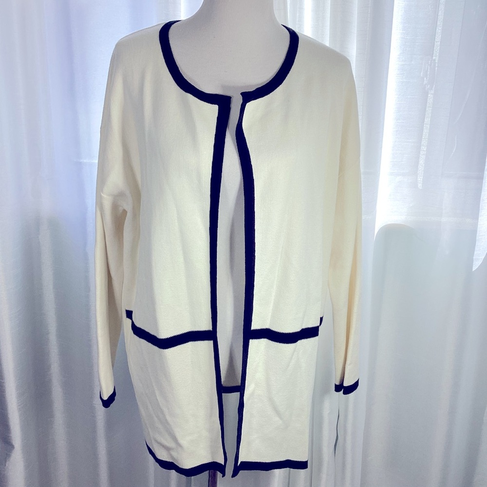 ETAM Paris Knitwear Open Front Cardigan Sweater‎ Long Sleeve Ivory/ Black Sz 42